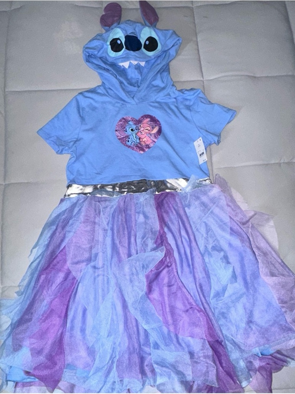 Disney Light Blue Hooded Stitch Character Tulle Dress with Purple Accents